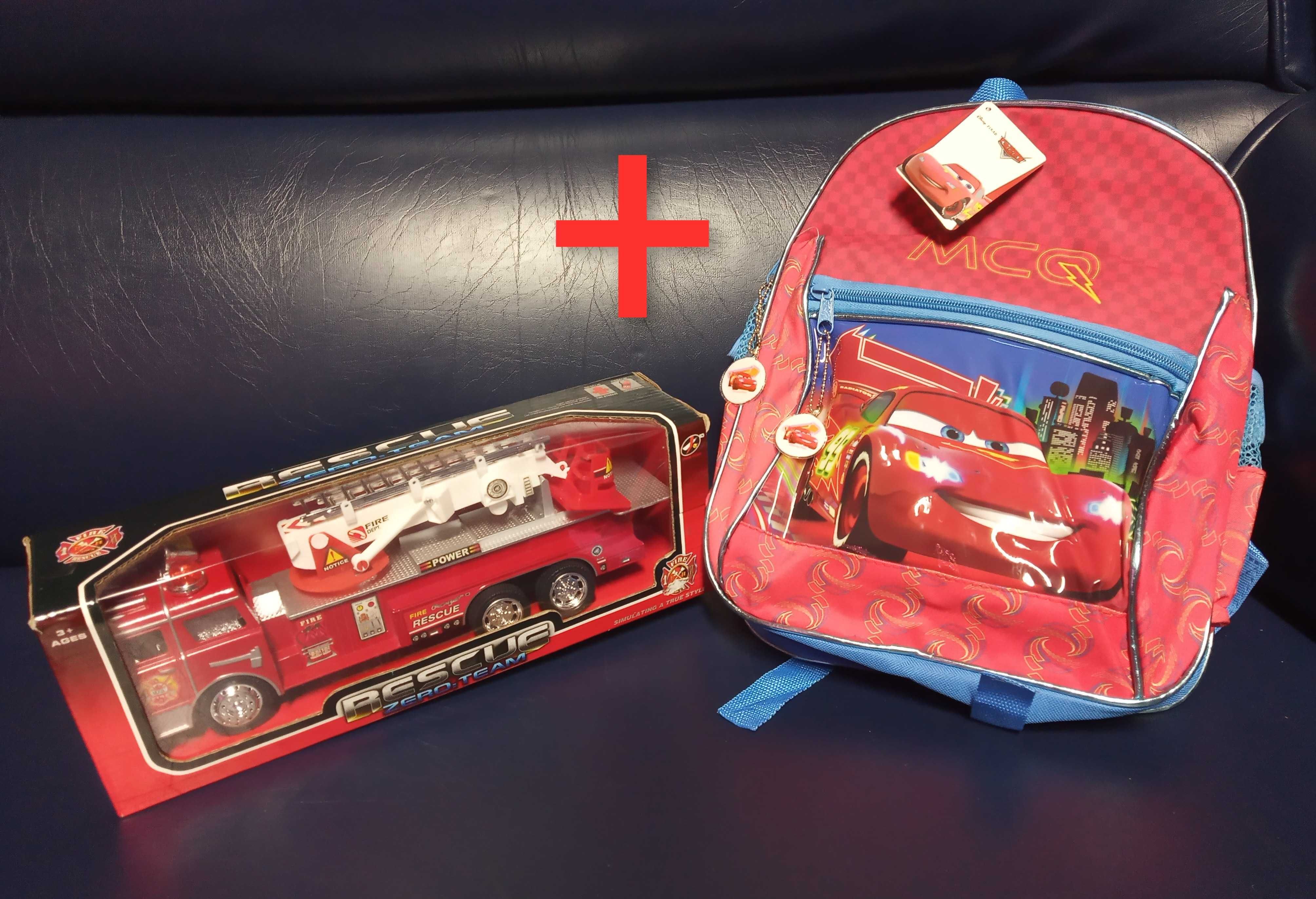 Mochila Faisca McQueen + Carro Bombeiros Criança