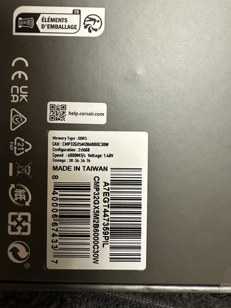Памʼять для ПК Corsair 32gb (2x16) ddr5 6000 Dominator titanium rgb