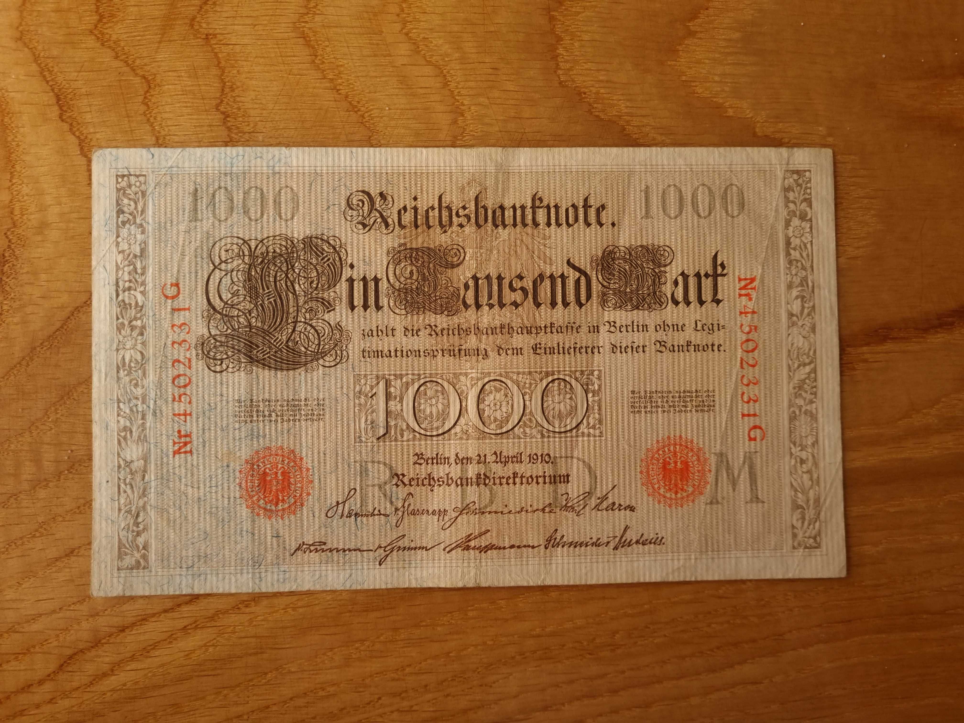 1000 Marek 1910 Nr seria G - bardzo ładny stan