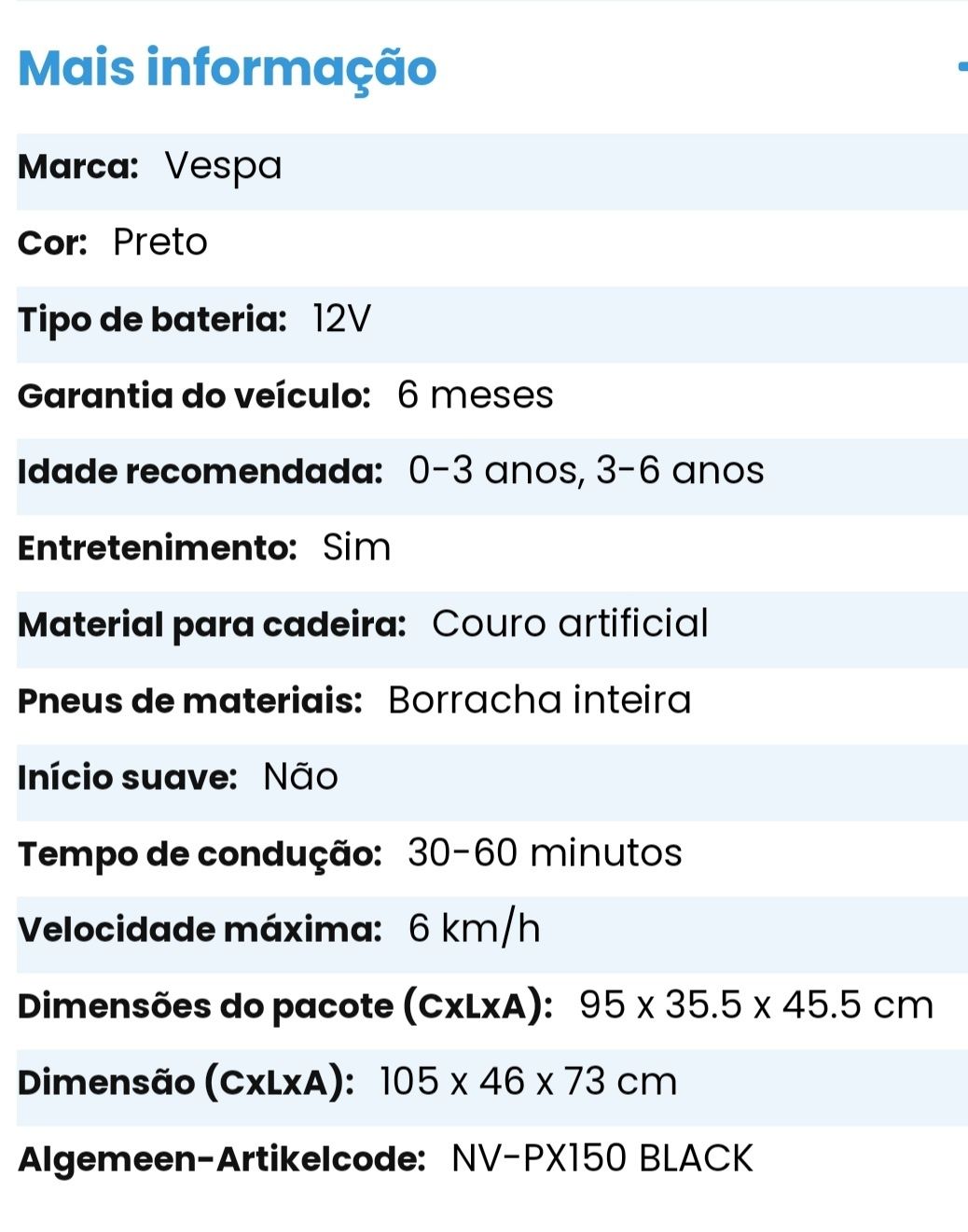 Vespa eletrica criança.