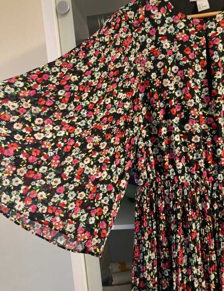 H&M cudna dluga szyfonowa kwiecista sukienka szerokie rekawy luzna