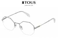 Markowe okulary oprawki TOUS VTO396 srebrne metalowe geometryczne NOWE