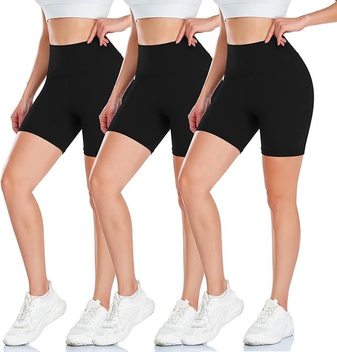BLONGW Zestaw 3 Damskich Spodenek Sportowych Wysoki Stan Czarne S-M