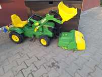 Traktorek John Deere pompowane koła przyczepa zamiatarka Rolly toys