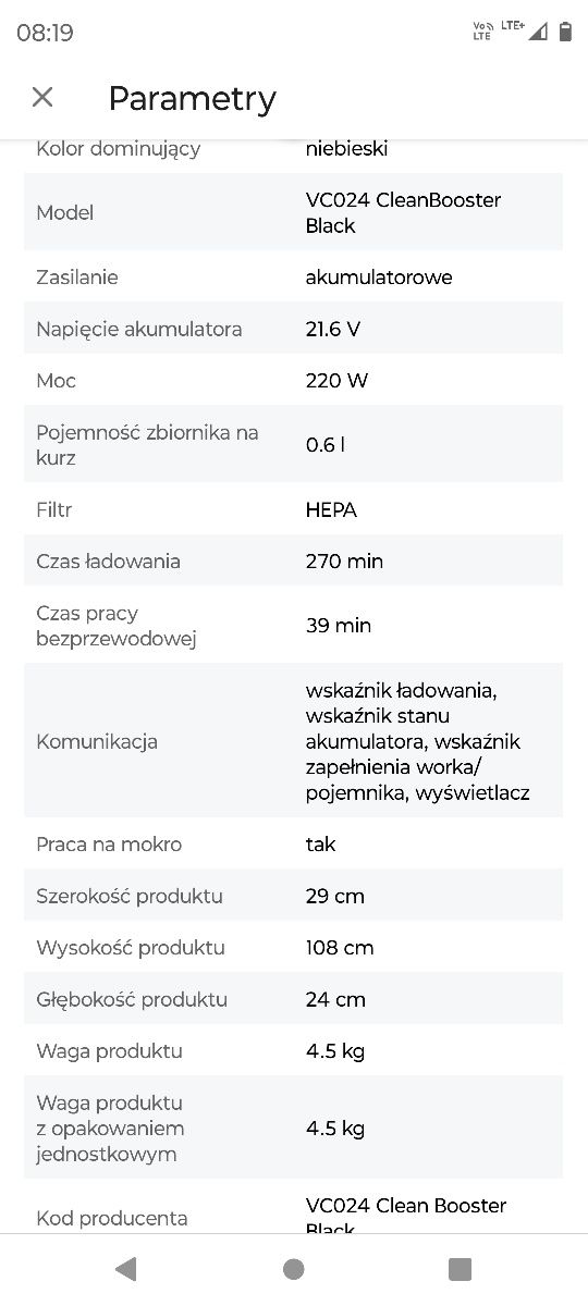 Odkurzacz Bezprzewodowy 4Swiss VC024 Filtr HEPA Pionowy Mopujący Myjąc