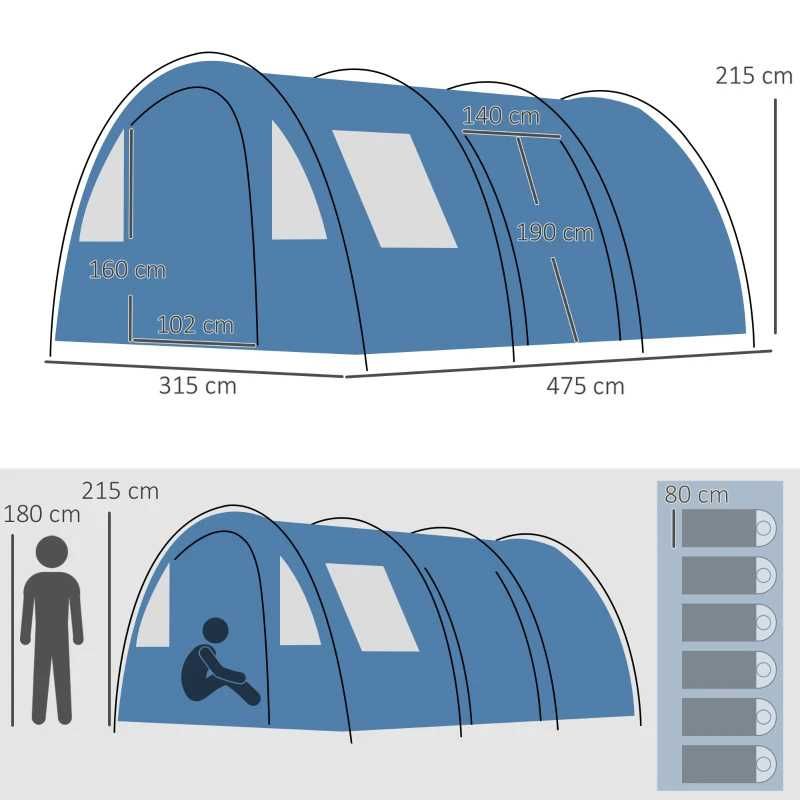 Tenda de Campismo Familiar para 5-6 Pessoas 475x315x215 cm Azul