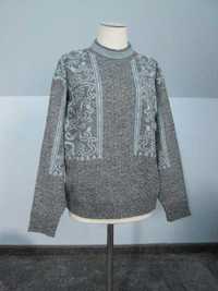 Szary sweter vintage w niebieskie wzory