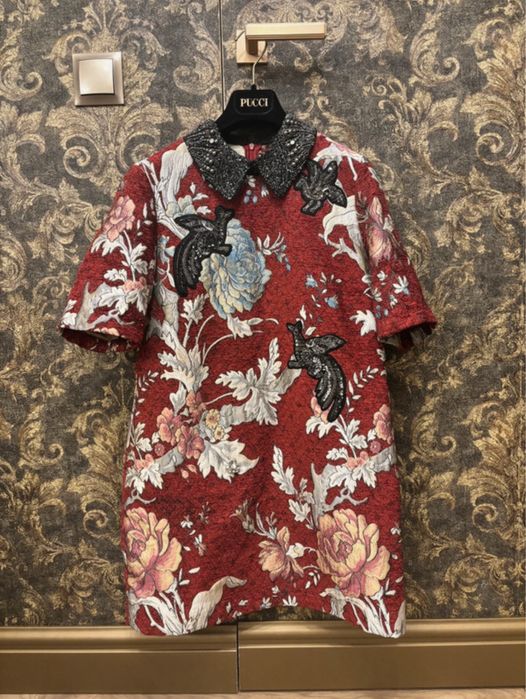 Zara żakardowa pudełkowa biżuteryjna sukienka z aplikacjami