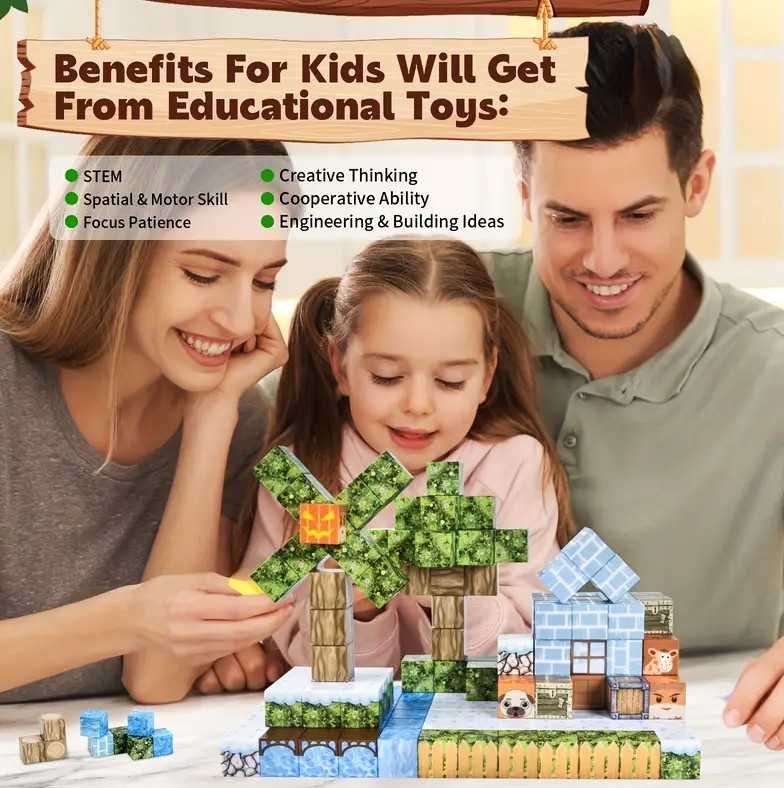 Магнітний конструктор Майнкрафт Minecraft 100 кубики Блоки на магнітах