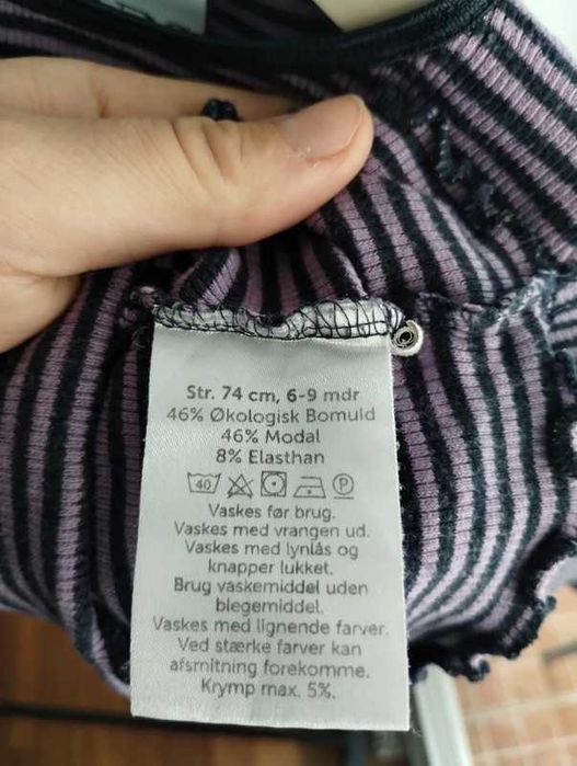 Fioletowa bluzka w czarne paski, długi rękaw, VRS Mini, rozmiar 74