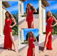 Sukienka czerwona 42/XL cekinowa długa Maxi tequilla pretty wieczorowa