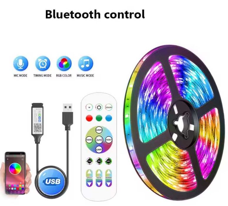 Світлодіодна стрічка 5,10,15,20 метрів USB Лента RGB 5050 30 діодів/м