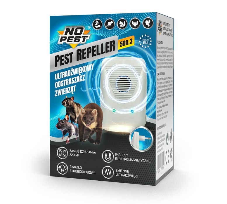 Ultradźwiękowy i elektromagnetyczny odstraszacz kun 3w1 No Pest® 500.3