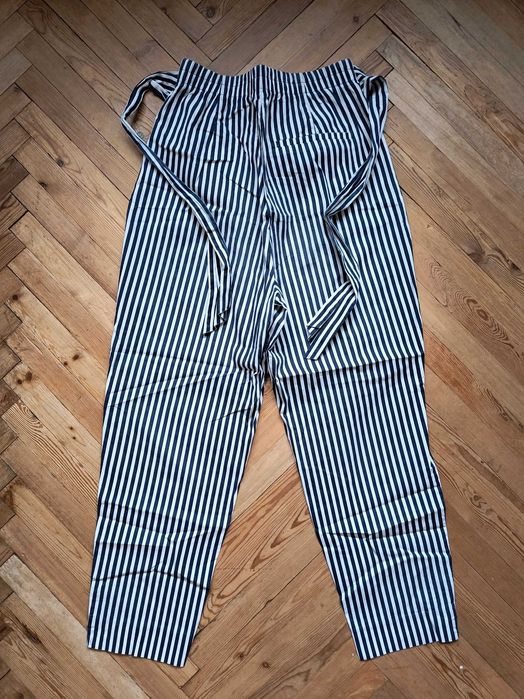 Штани слоучі бавовняні у смужку zara basic _розмір xs|s