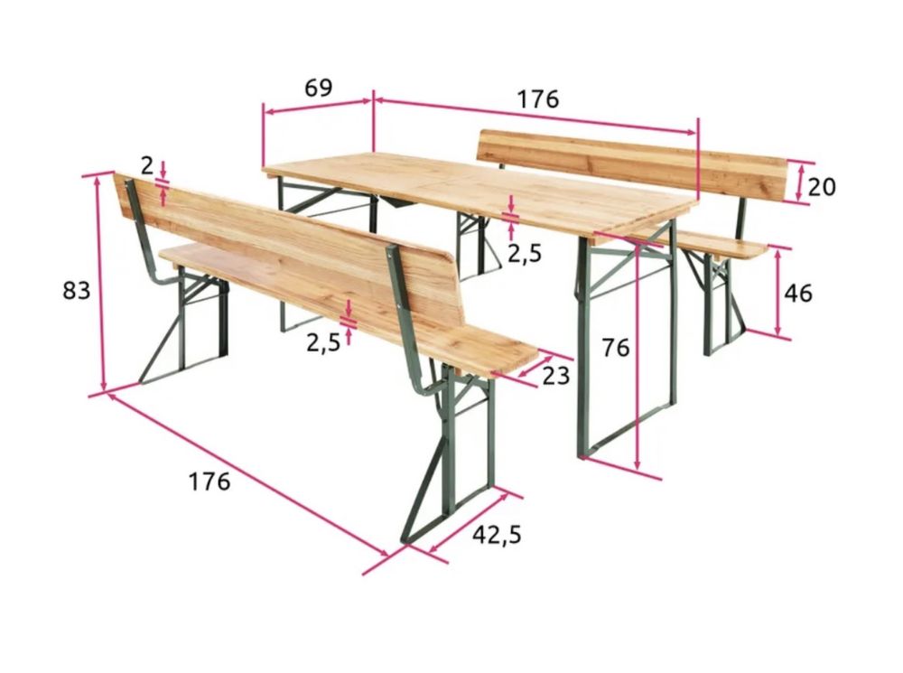 Mesa + bancos com encosto exterior jardim