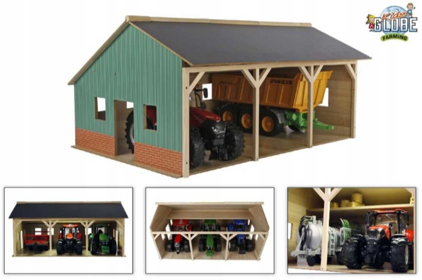 Garaż wiata drewniany 1:16 78x55x38 na 3 traktory Kids Globe 610340