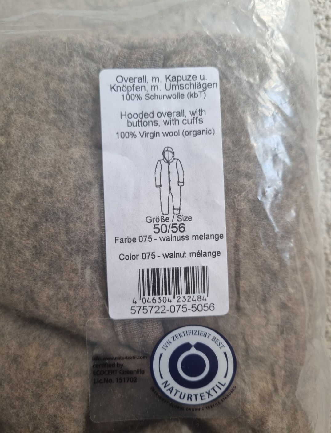 Kombinezon Engel Natur z wełny merino rozm. 50/60 +bonetka rozm. 50/56