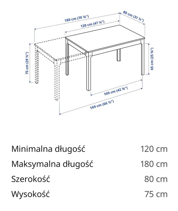 Stół 120 (180) x 80 rozkładany IKEA Ekedalen