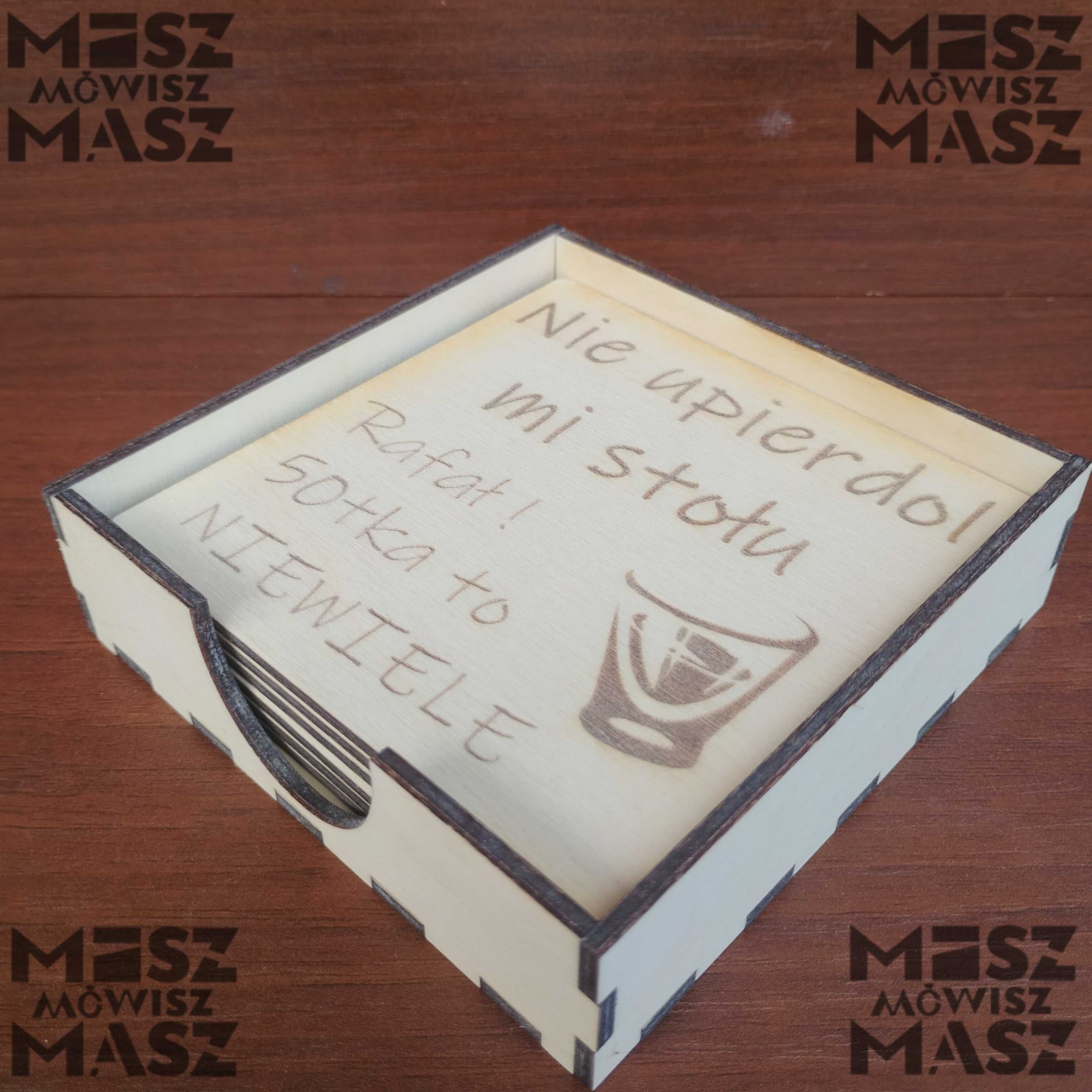 Podkładki pod kubek/szklankę 10x10cm, drewno grawer #MiszMówiszMasz