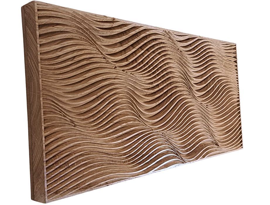 Płaskorzeźba w drewnie relief 3D – fale – nowoczesna dekora