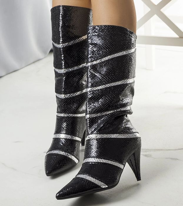 Kozaki damskie czarne na szpilce w szpic ocieplane kozaki Nevzo