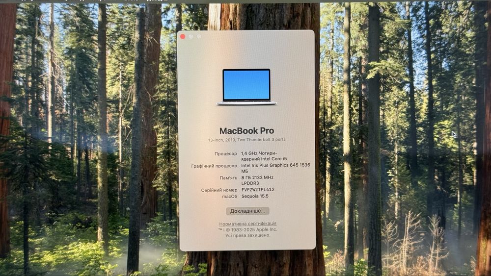 MacBook Pro 13" 2019 (Silver, 8/256 ГБ, A2159) USA
