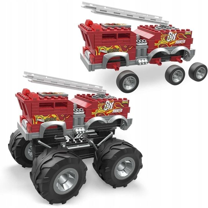 Hot Wheels Klocki Mega Bloks Monster Truck Strażacki 5-alarm + Łazik A