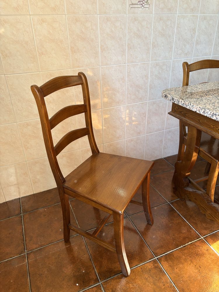 Mesa de jantar em carvalho e granito Rosa Porrinho + 6 cadeiras