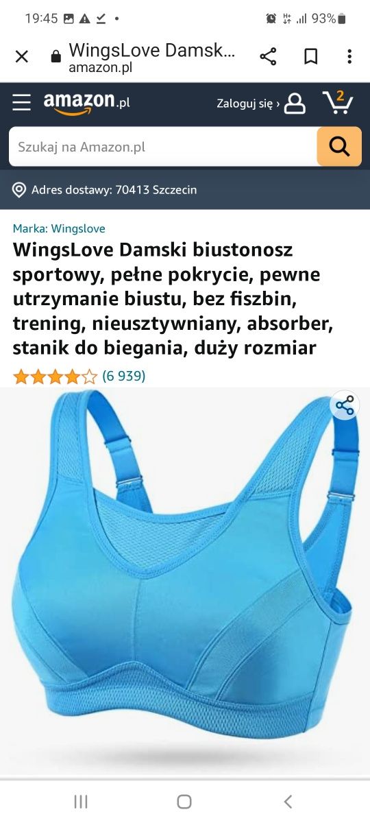 Wingslove sports bra biustonosz odciążający Amazon r 100E/44DD