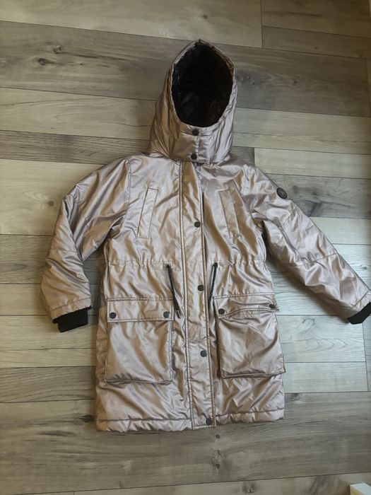 128 NEXT kurtka zimowa dla dziewczynki dluga parka z kapturem