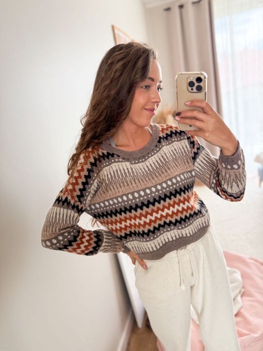 Aztecki sweter we wzory brązowe odcienie