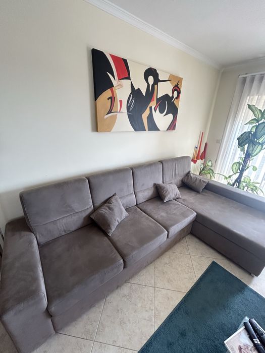 Sofá 3 lugares + Chaise Long como novo (com tecido anti gato)