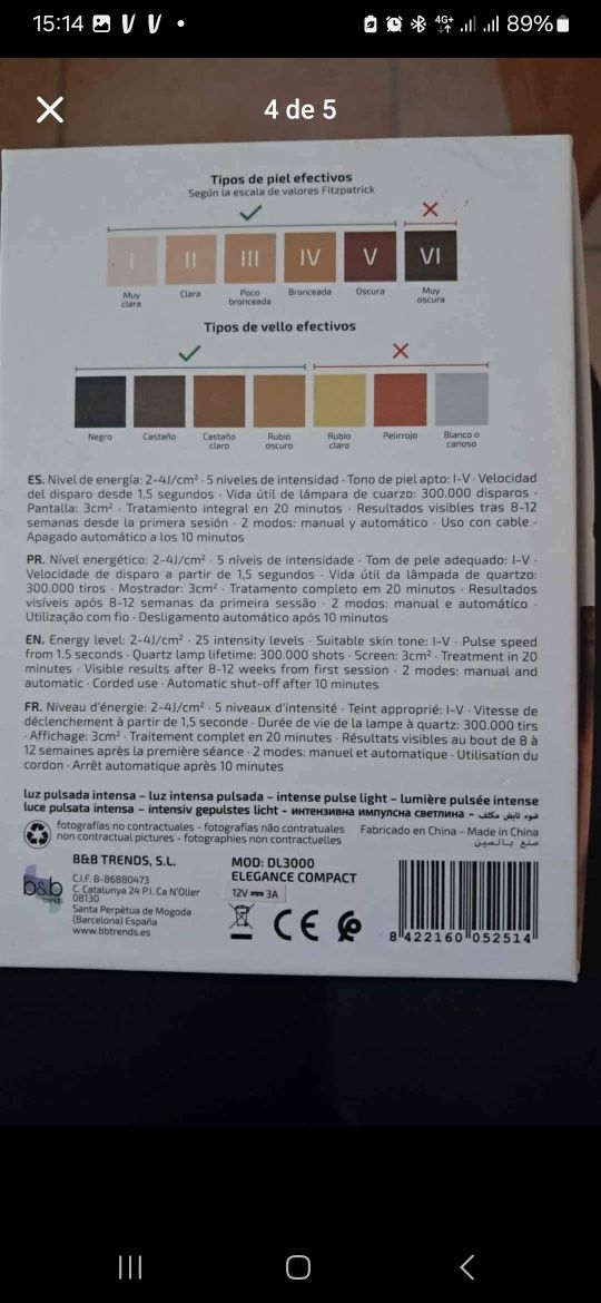 Depiladora luz pulsada
