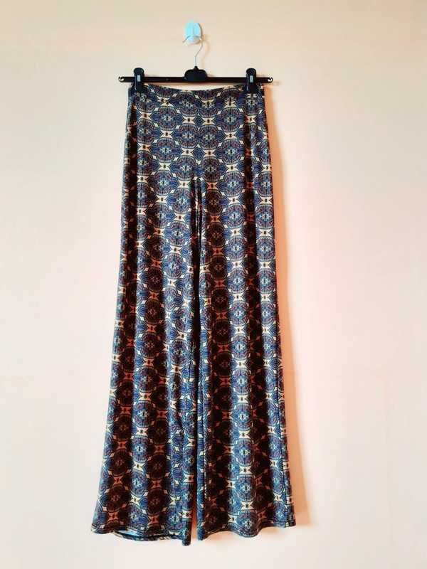 38 40 Spodnie letnie szerokie kolorowe wzory vintage retro Boohoo