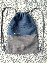 Jeansowy plecak damski worek na codzień basic ręcznie robiony Handmade