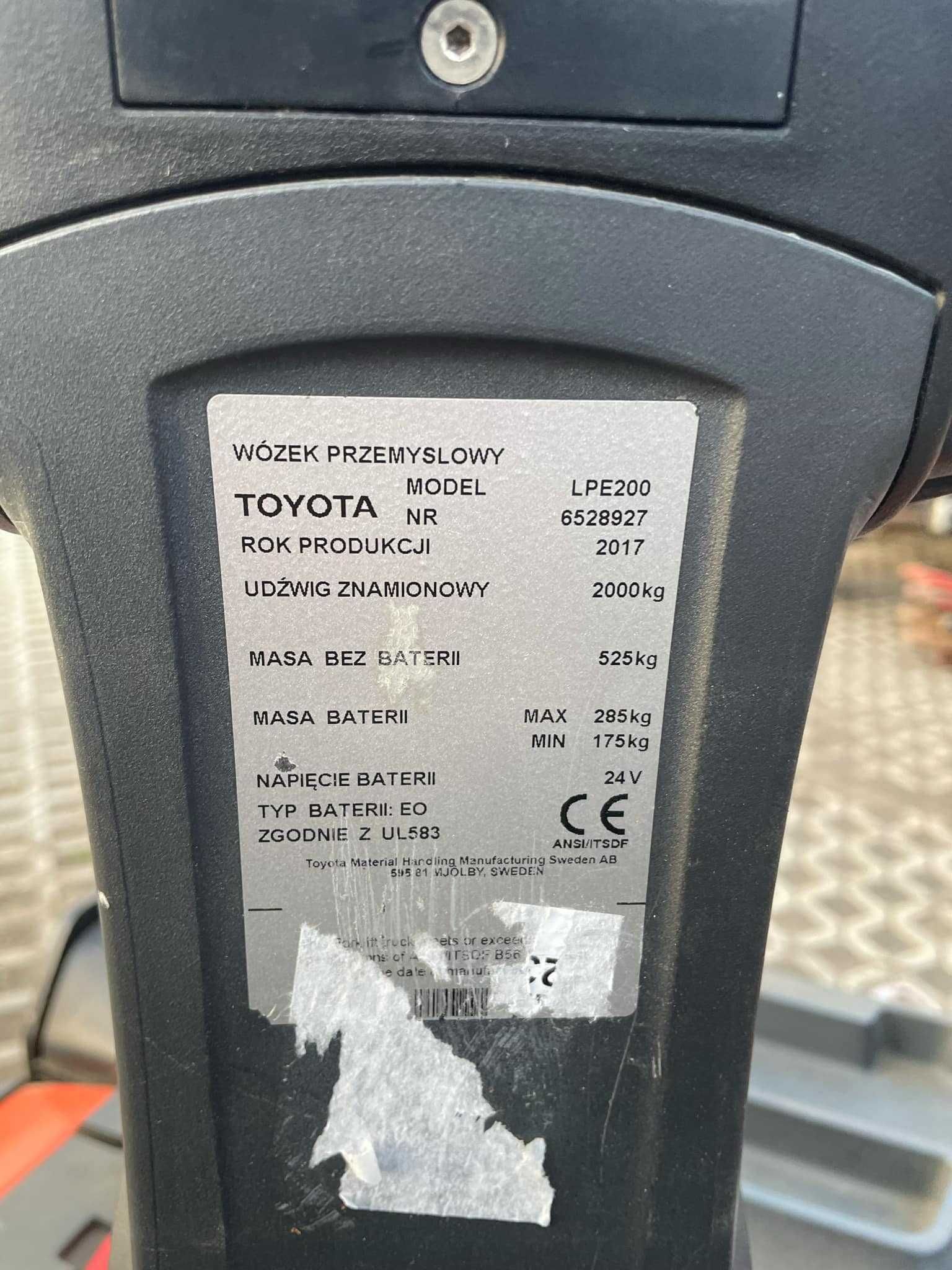 Toyota BT LPE200  2017 rydwan paleciak elektryczny z podestem
