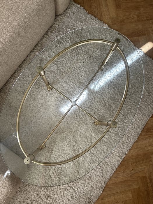 Stolik kawowy, ława, stolik, stół, vintage retro złoty chrom, szklany