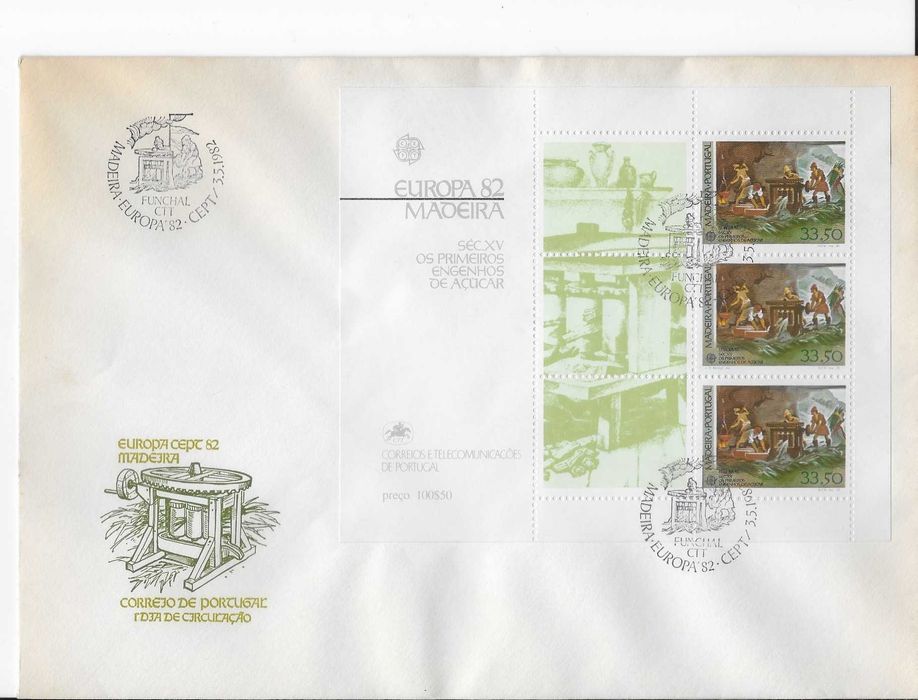 3 FDC BLOCO 37, 46 E 66, EUROPA Madeira 1981, 1982 e 1984