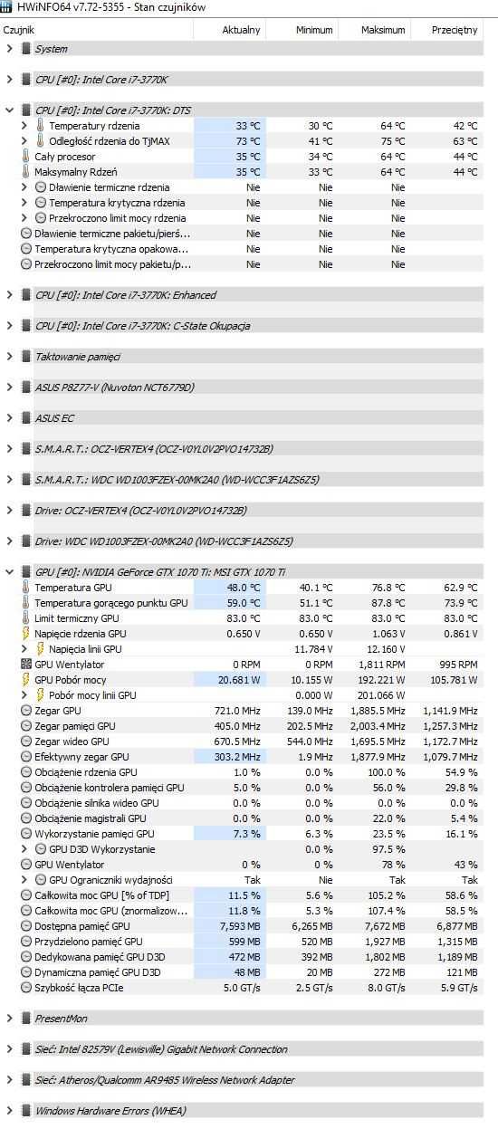 Komputer i7 3770k, 1070 Ti ARMOR 8 GB, 16 gb ram, SSD+HDD, Windows 10