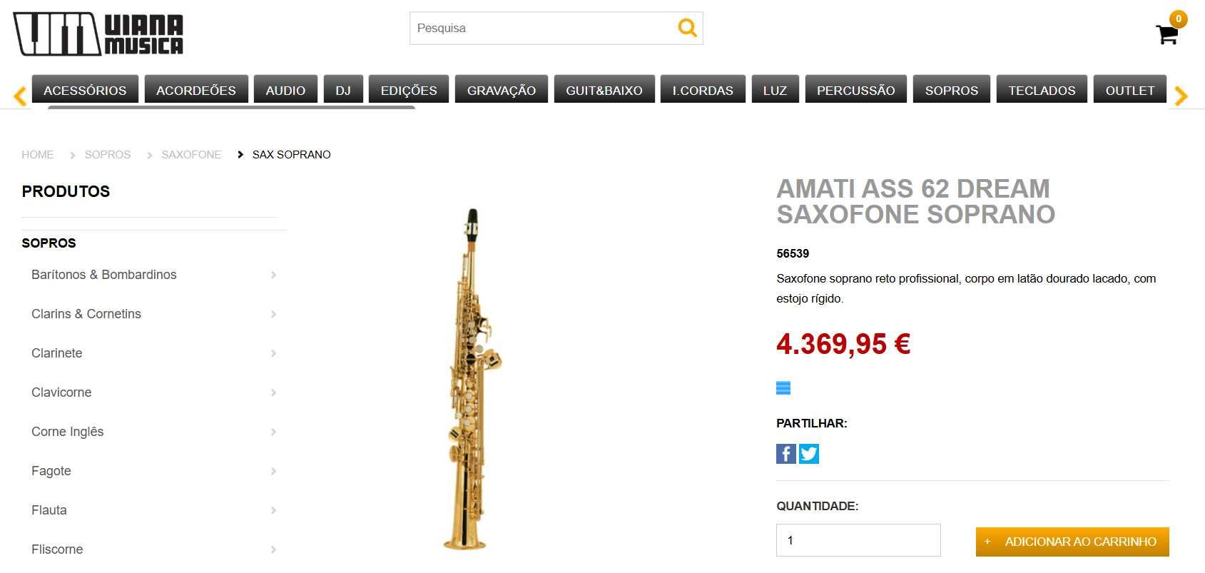 Saxofone Soprano Amati ASS-62 DREAM