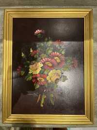 Quadro flores moldura dourada