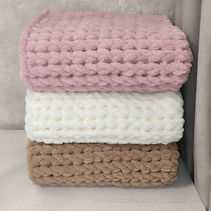 Пледи Alize puffy, в'язаний плед, пледи Алізе пуффі, плед плюшевий