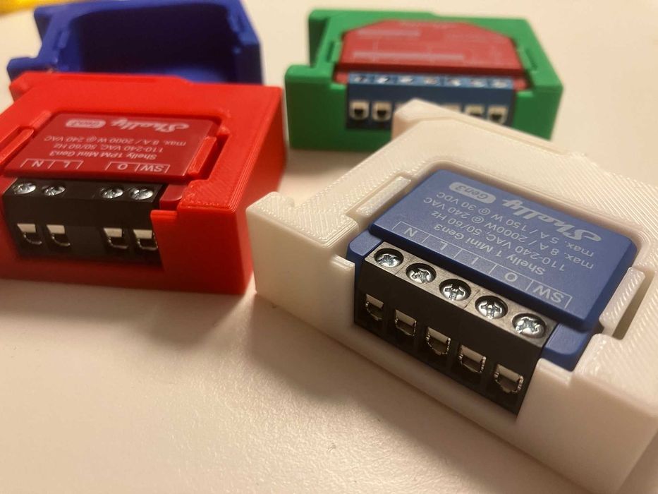 Uchwyty na szynę DIN: SwitchBot Matter, Shelly Mini, Shelly Plus