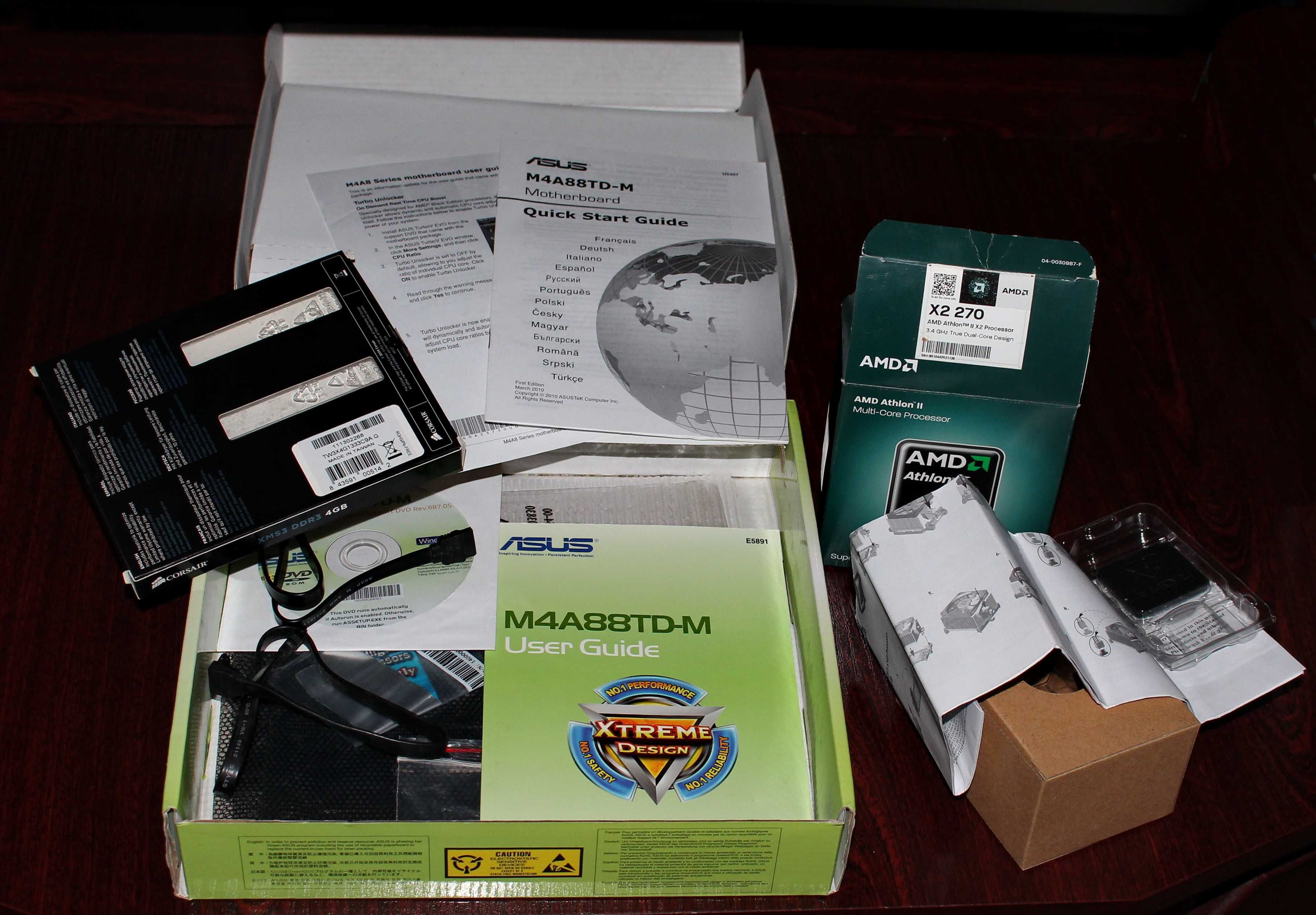 Мат. плата ASUS M4A88TD-M, Пр. AMD Athlon II X2 270, Пам Corsair 2х2GB