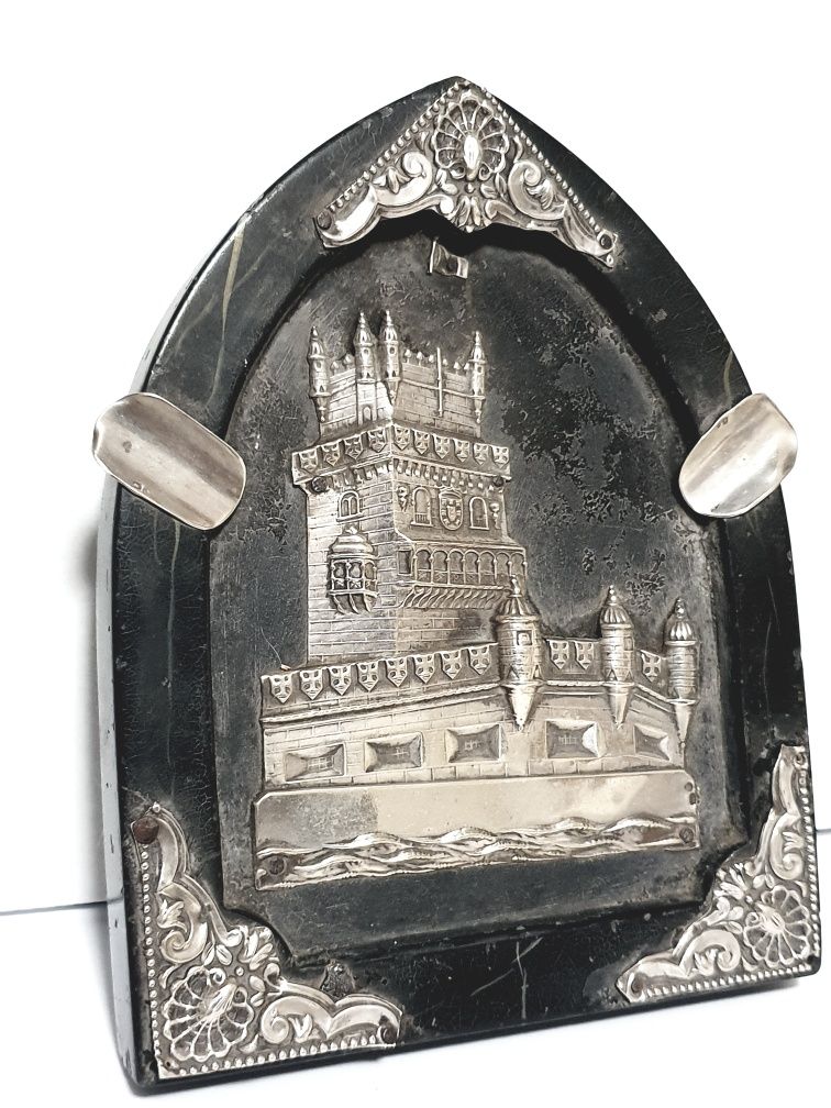 Antigo cinzeiro  "Torre de Belém" com aplicações em prata portuguesa