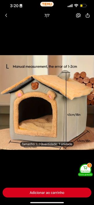Casinha/Pufe para Cão ou Gato - Dobrável e Lavável