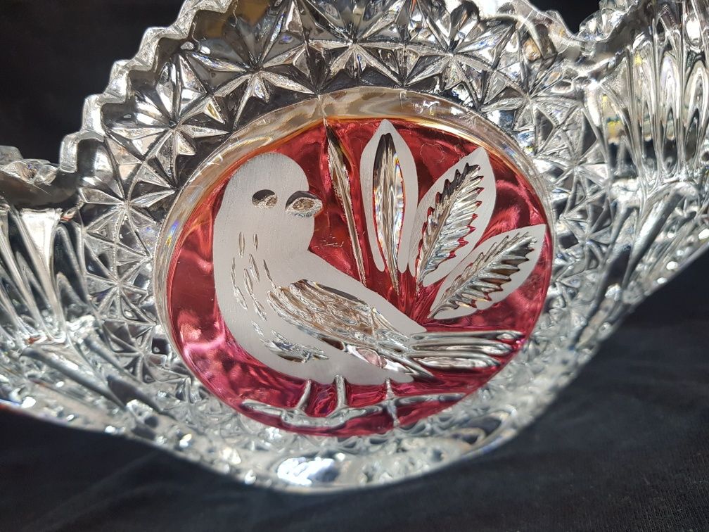 Kryształowa żardiniera rubinowe ptaki Vintage PRL