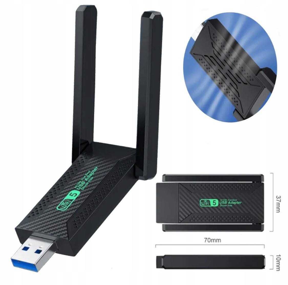 KARTA SIECIOWA wifi dual band usb adapter 2x antelna wlan1200 mbps hit
