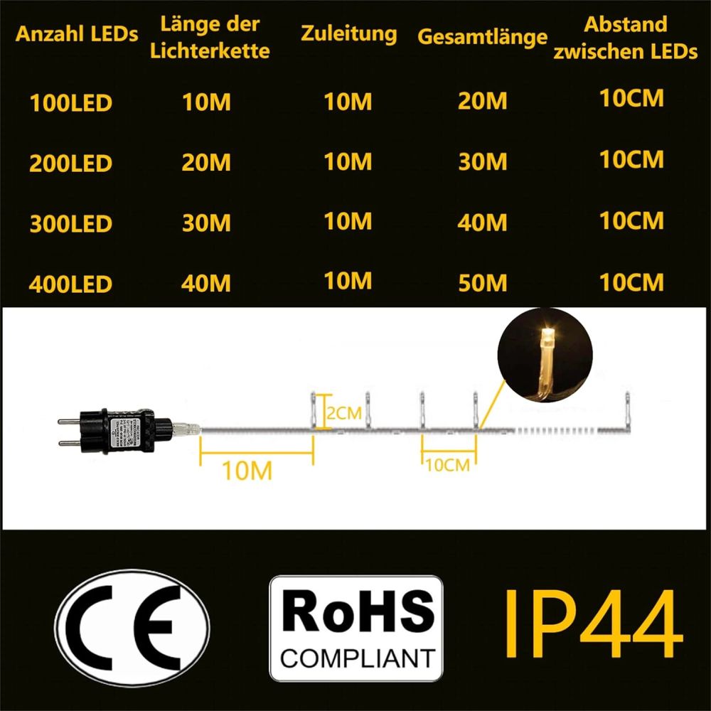 Girlanda LED 30m 300LED, ciepła biel