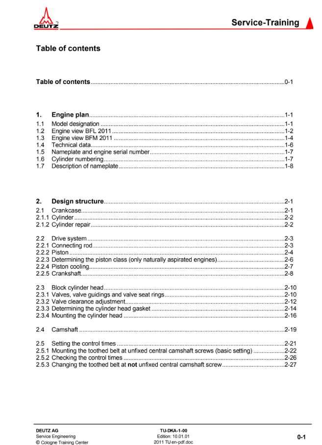 Katalog szkolenie serwisowe silnika DEUTZ 2011